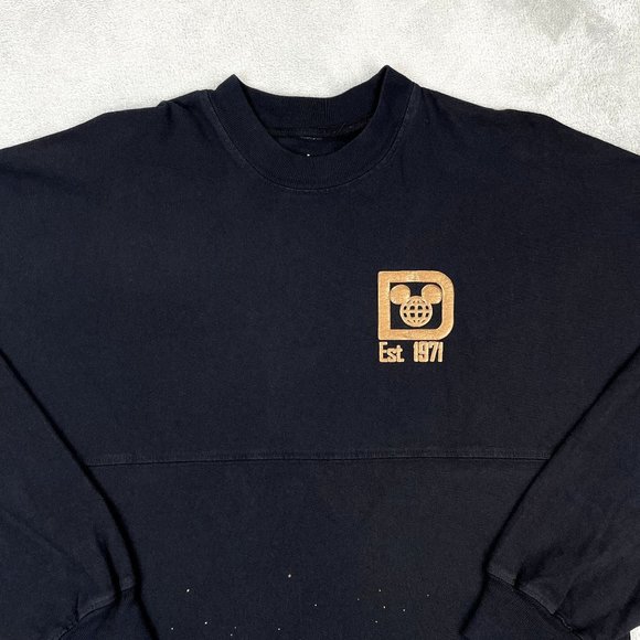 WALT DISNEY WORLD SPIRIT JERSEY Womens Black Shirt Bronze Puff Print Splatter XS - Picture 5 of 8